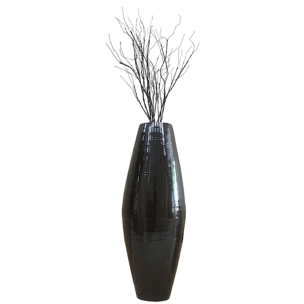 Bamboo Cylinder Floor Vase-Handcrafted Tall Decorative Vase-Ideal for Dining Room, Living Room, 37" Black